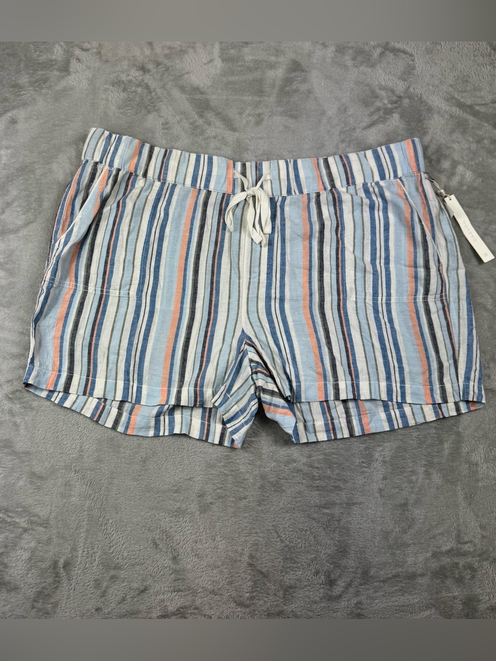 Caslon Womens Large Shorts Blue Orange Striped Linen Blend Drawstring  Sz 2X